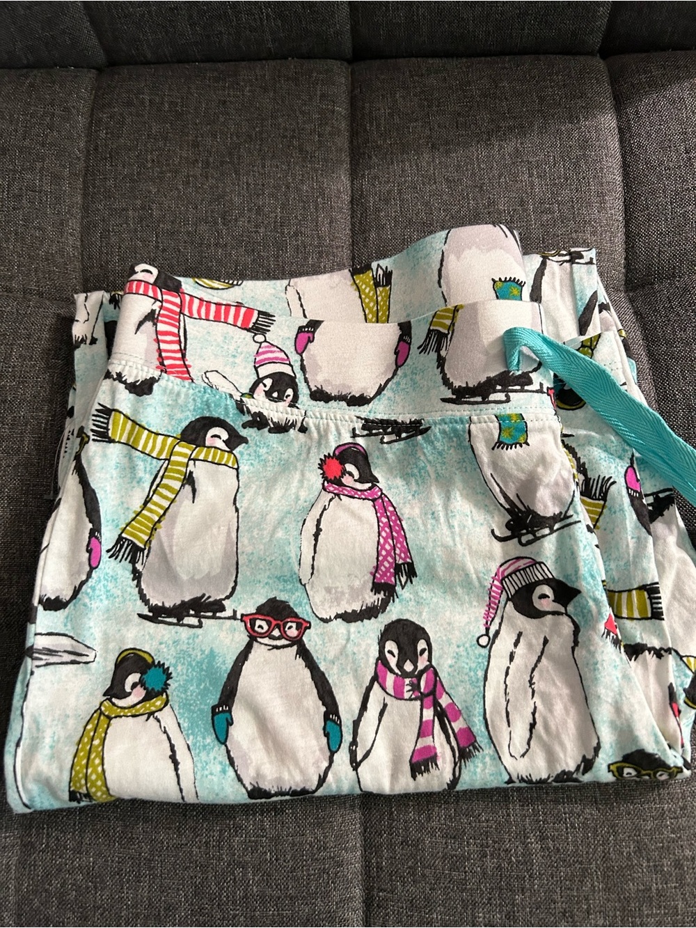 Cynthia Rowley Aqua Penguin Print Pajama Bottoms with Pink and Yellow Accents